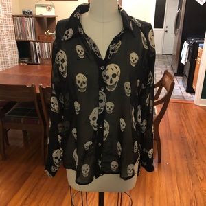 Black with Skulls oversized chiffon blouse